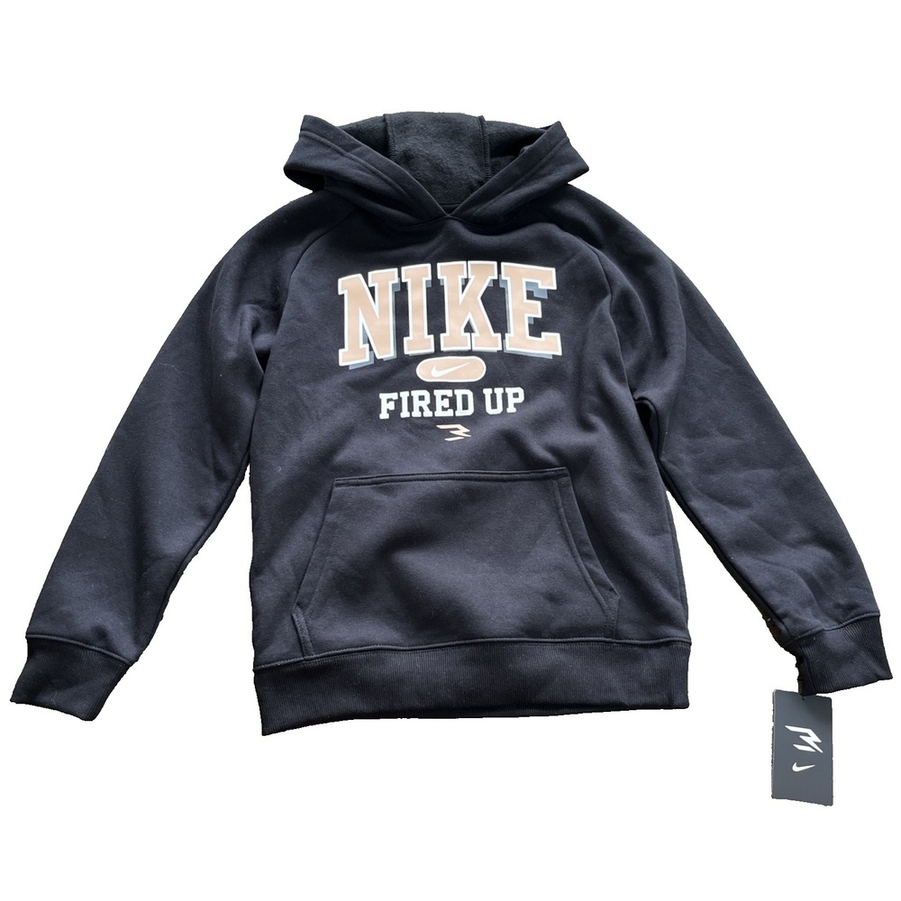 Nike 3Brand FIRED UP Black Pullover Hoodie Sweatshirt Sz. Med (10-12 Yr) NWT